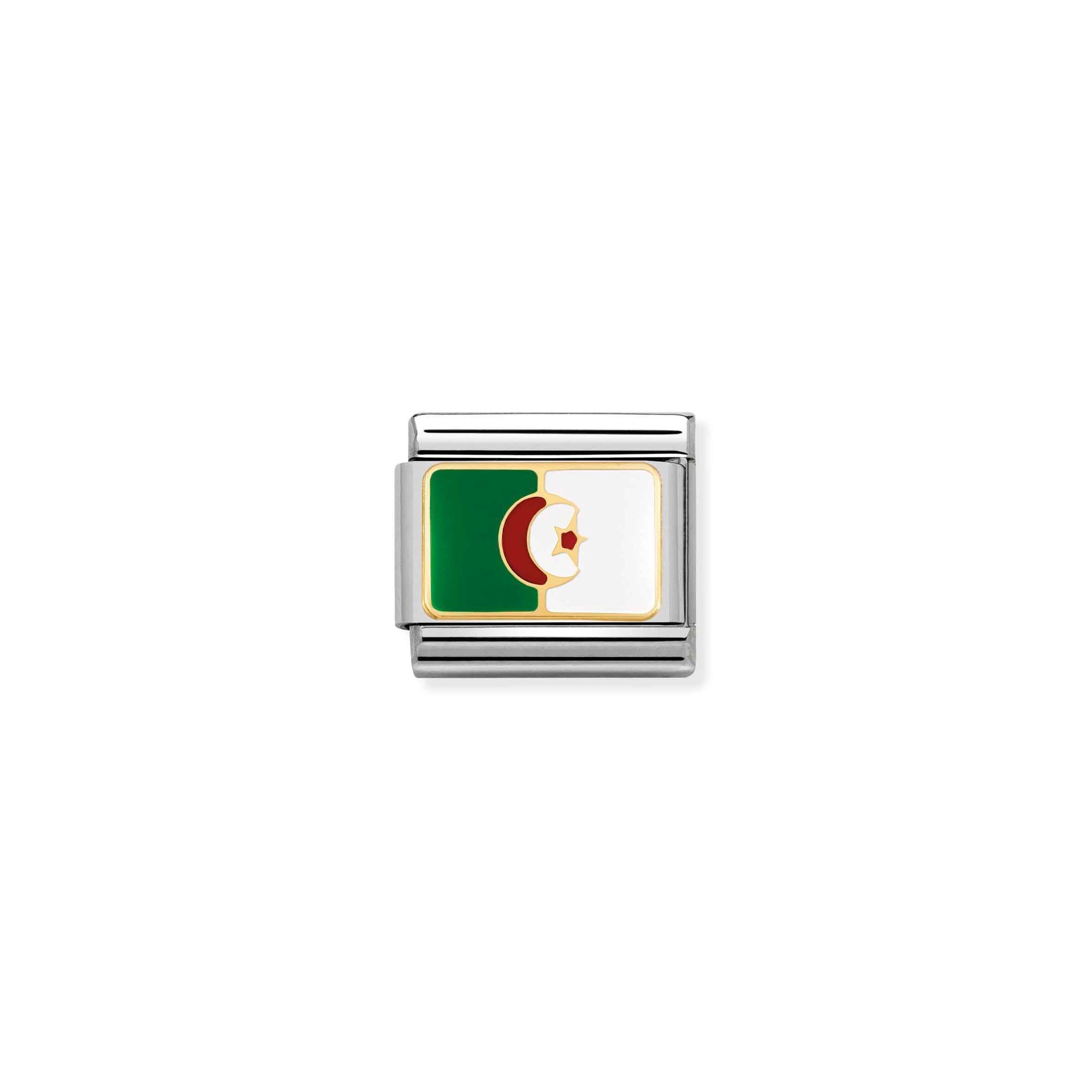 Nomination Composable Classic Charm Flagge Algerien - Edelstahl, Gold 750 Gelbgold, Emaille