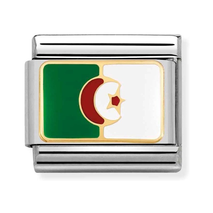 Nomination Composable Classic Charm Flagge Algerien - Edelstahl, Gold 750 Gelbgold, Emaille