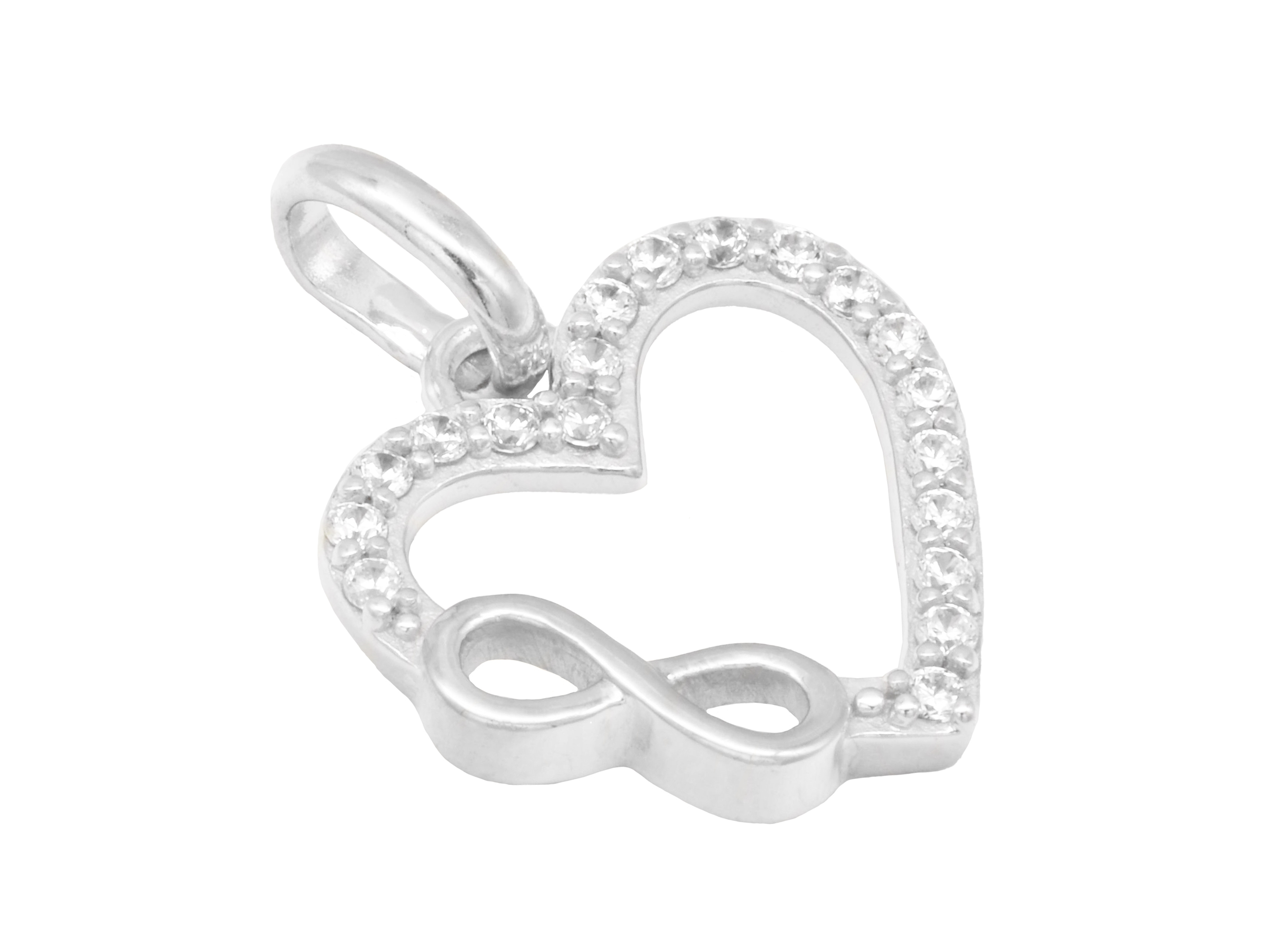 Herz Anhänger in Form eines Unendlichherz aus Sterling Silber, rhodiniert und poliert, mit weißen Zirkonia besetzt, Hersteller: Juwelier Harnisch, Perlen & Steine.