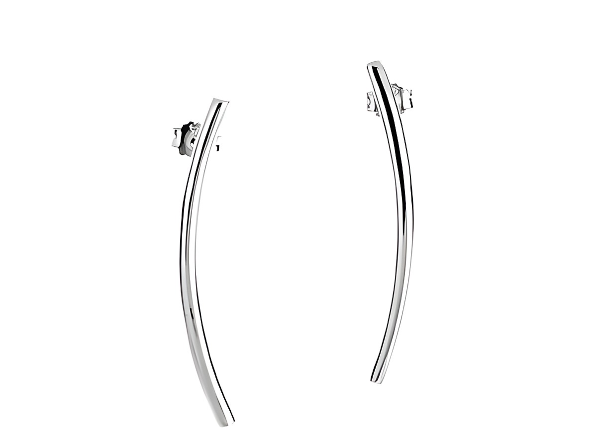 Elegante gebogene Ohrstecker aus Silber, rhodiniert, von Juwelier Harnisch, ohne Stein, perfekt für stilvolle Anlässe und täglichen Gebrauch.