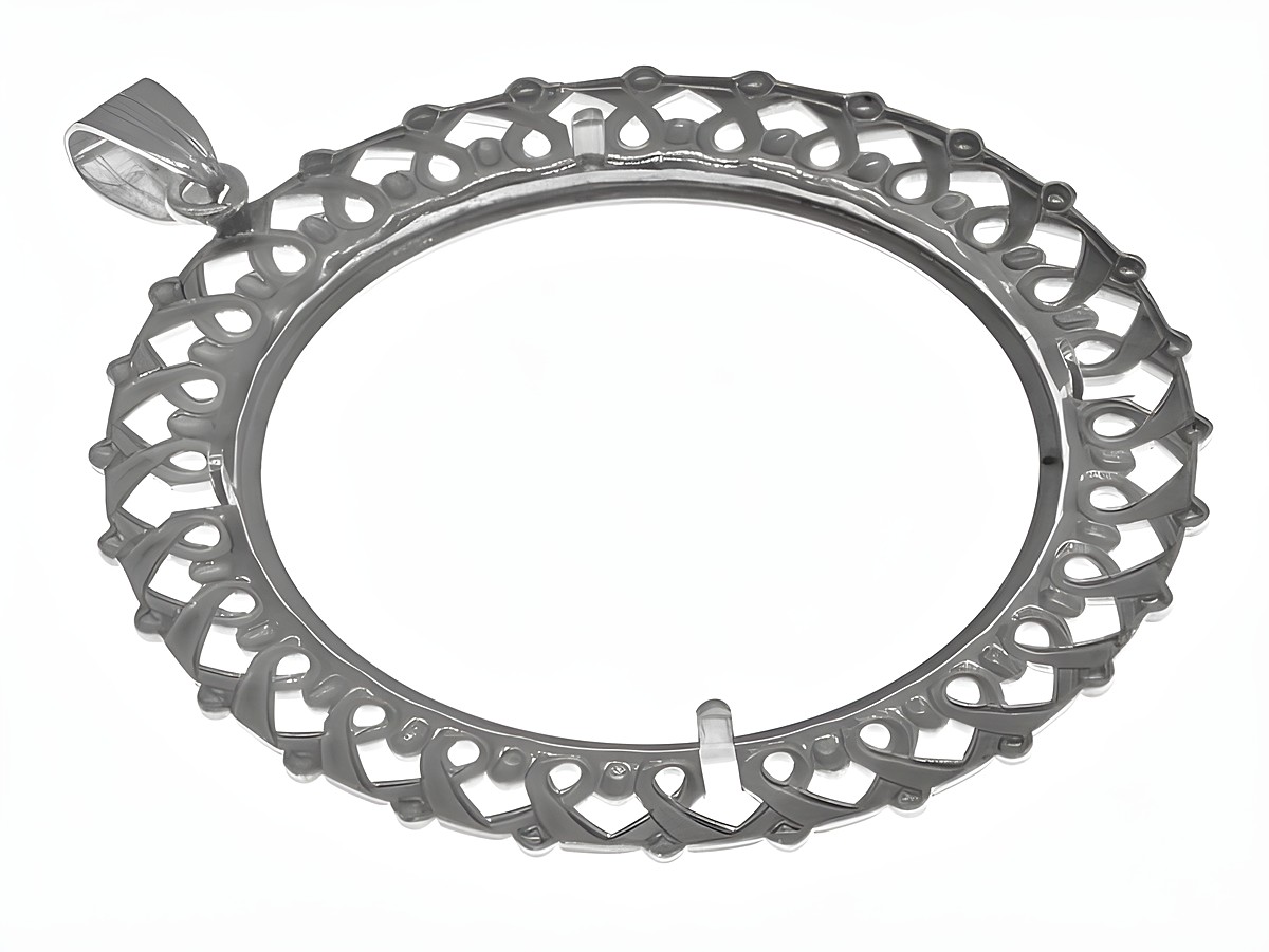 Nostalgischer Münzfassung Anhänger aus 925 Sterling Silber, Durchmesser bis 40,6 mm, filigrane Verarbeitung mit dekorativem Muster, ideal für individuelle Münzen, Hersteller Juwelier Harnisch. – Ansicht 3