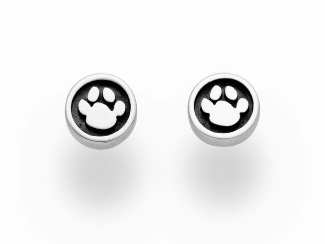 DUR Schmuck O5173 - Sterling Silber Ohrringe Ohrstecker mit einem Pfotenmotiv in Schwarz und Silber, geeignet für Tierliebhaber und als modisches Accessoire.