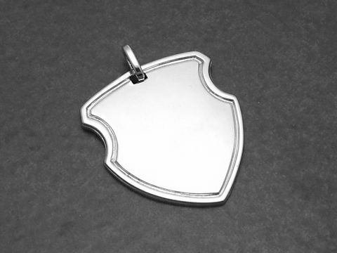 Gravur Silber Anhänger poliert Geschenkidee, Hersteller: Juwelier Harnisch, schlicht, in schützenden Schildform, ideal zum Personalisieren und Verschenken.