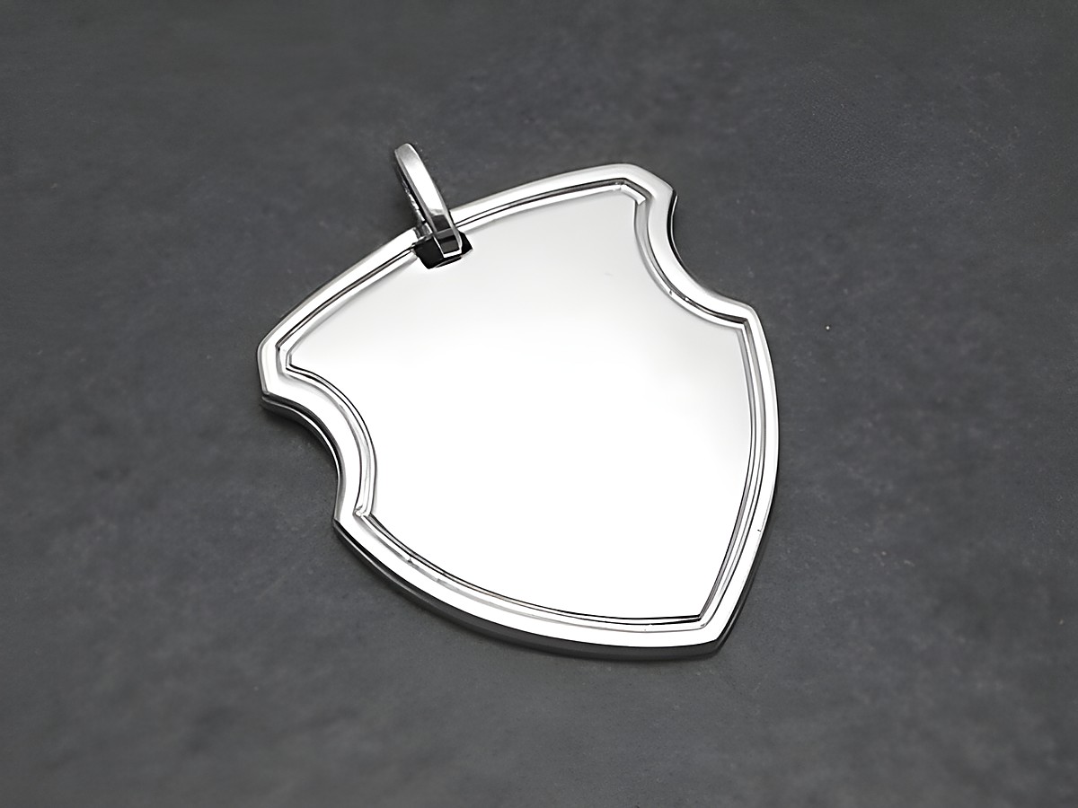 Gravur Silber Anhänger poliert Geschenkidee, Hersteller: Juwelier Harnisch, schlicht, in schützenden Schildform, ideal zum Personalisieren und Verschenken.