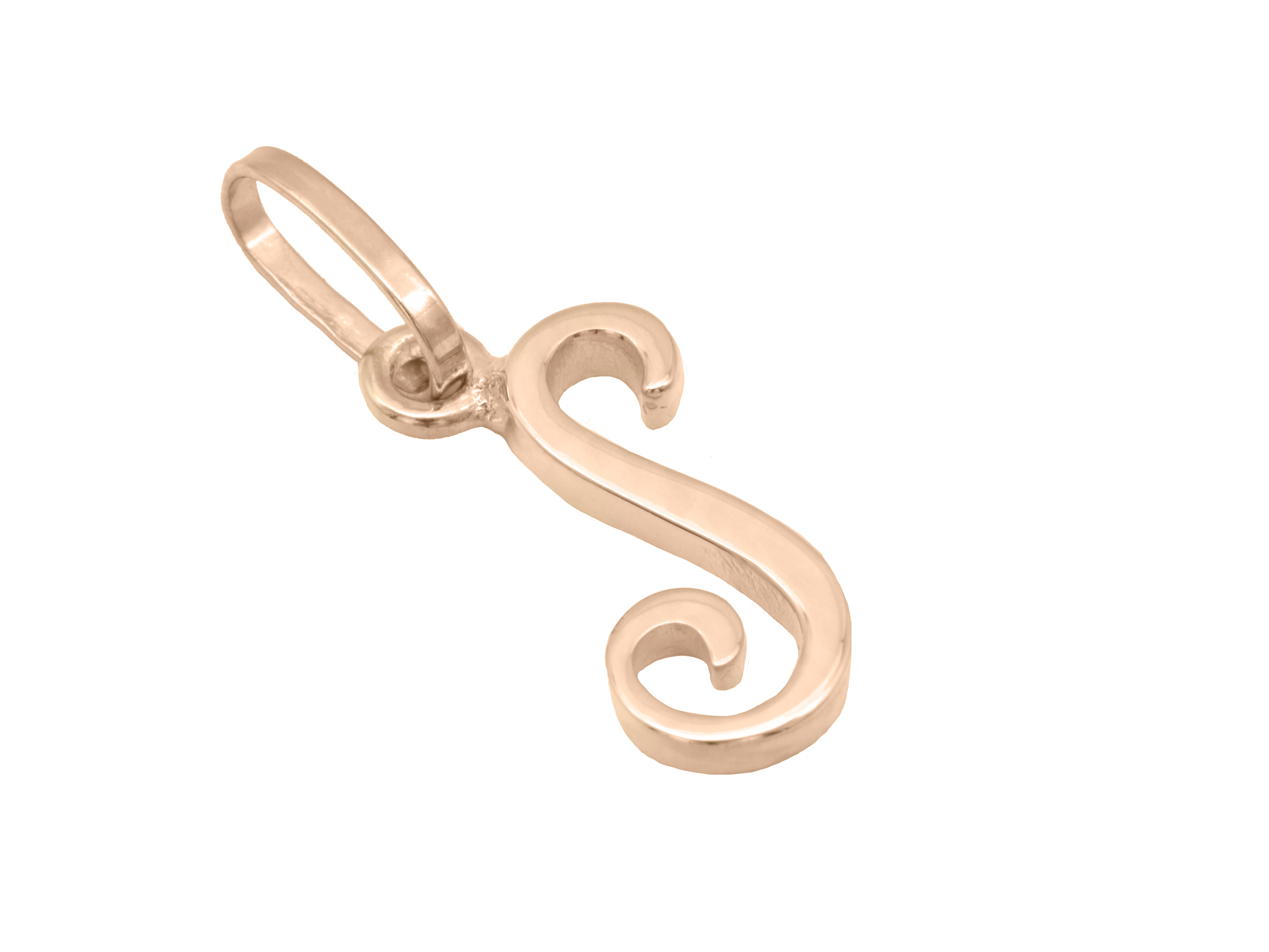Buchstaben Anhänger Buchstabe S aus poliertem Sterling Silber, Roségold vergoldet, Hersteller Juwelier Harnisch, elegant und zeitlos gestaltet, ideal für persönliche Schmuckstücke.