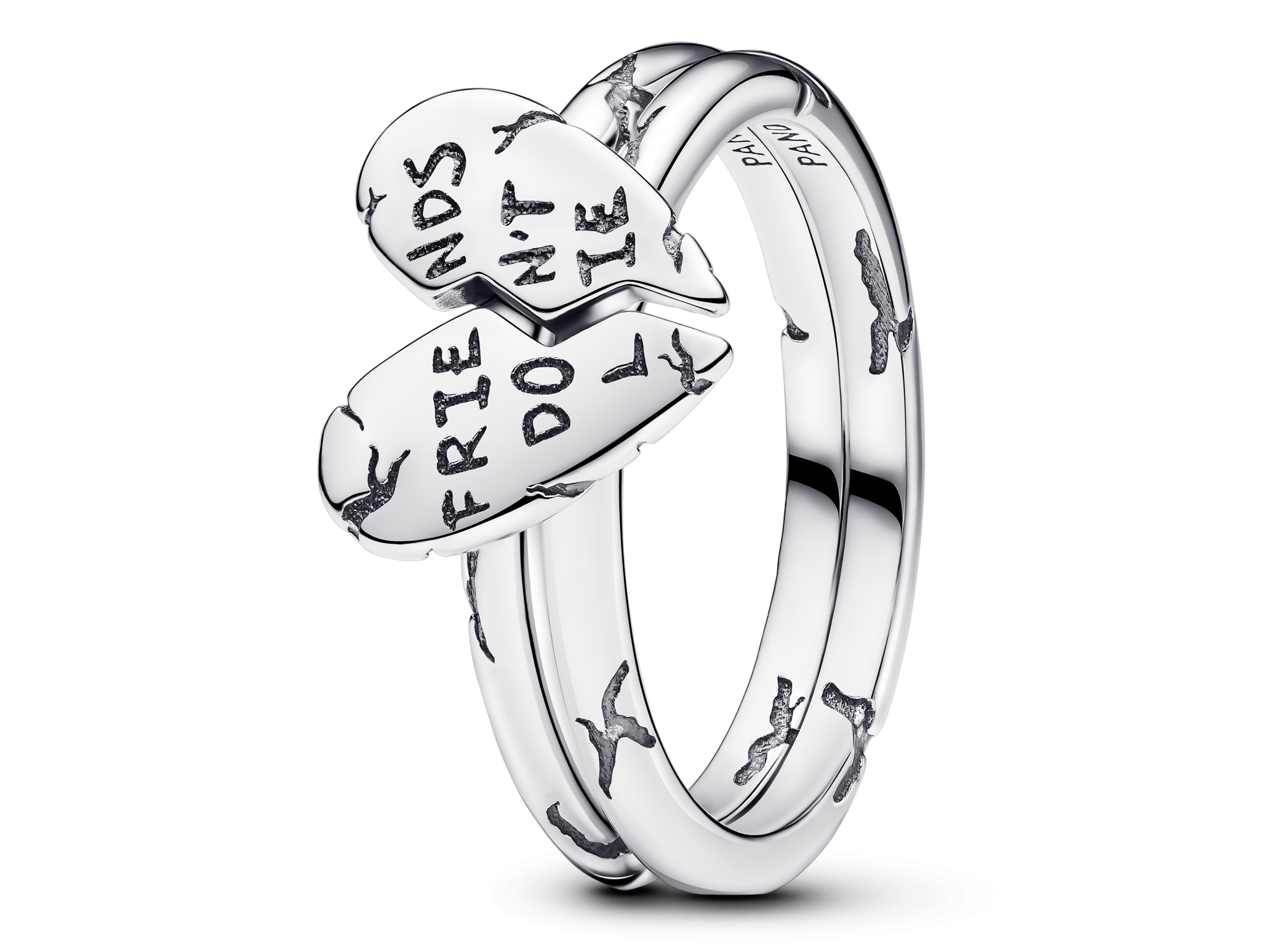 Pandora 193575C00-60 Project Red - Stranger Things - friends Ring aus Silber - Herz teilbar - Gr. 60 Silberner Ring von Pandora in der Größe 48, Teil eines freundschaftlichen Herzens mit der Gravur FRIENDS DON'T LIE, inspiriert von Stranger Things, ideal für Freundschaftsangebote.