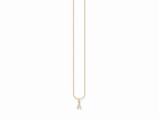 Die Thomas Sabo Kette aus Silber mit vergoldetem Buchstaben A und weißen Zirkonia ist 38 bis 45 cm lang und ideal für einen eleganten Look.