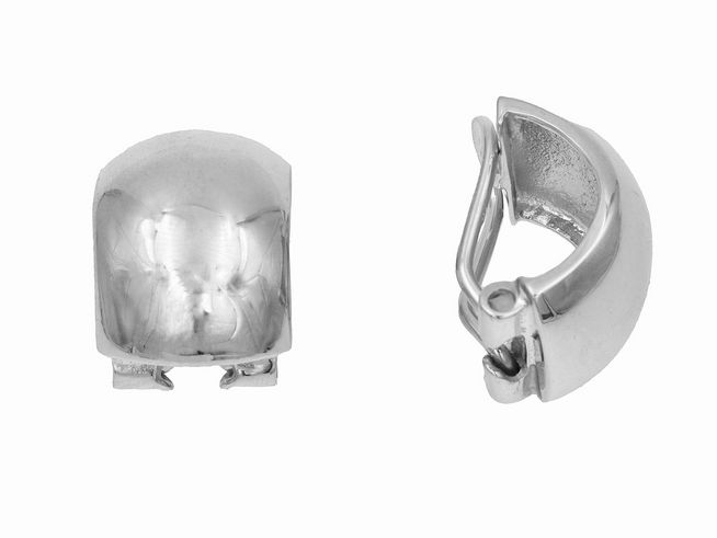 Ohrclips aus Sterling Silber, poliert und rhodiniert, mit glatter Oberfläche, hergestellt von Juwelier Harnisch, ideal für eleganten Schmuck.