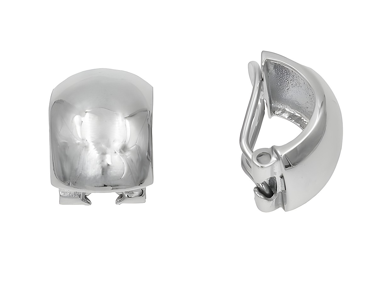 Ohrclips aus Sterling Silber, poliert und rhodiniert, mit glatter Oberfläche, hergestellt von Juwelier Harnisch, ideal für eleganten Schmuck.