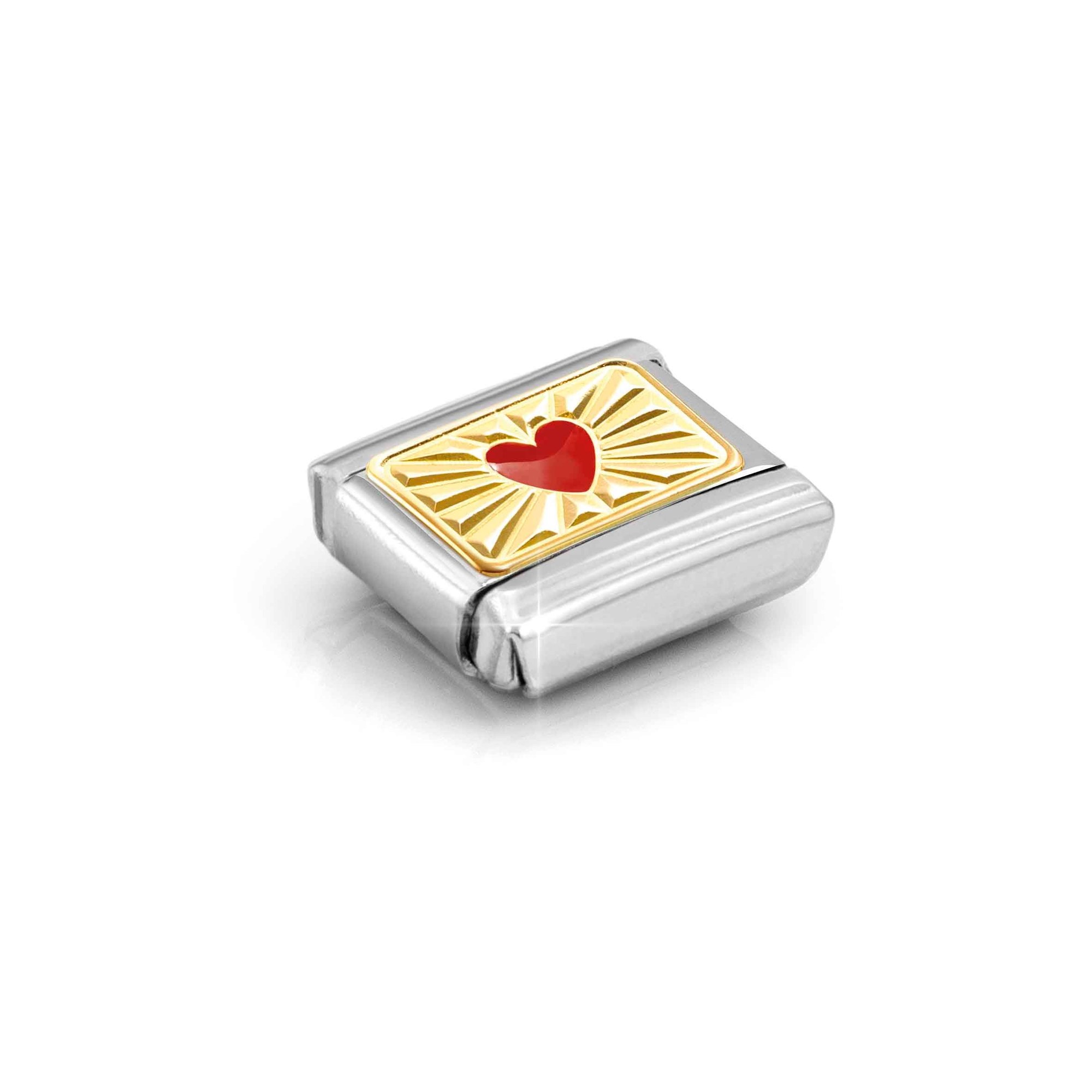Nomination Composable Classic Charm Glitzerherz rot - Edelstahl, Gold 750, Emaille – Ansicht 4