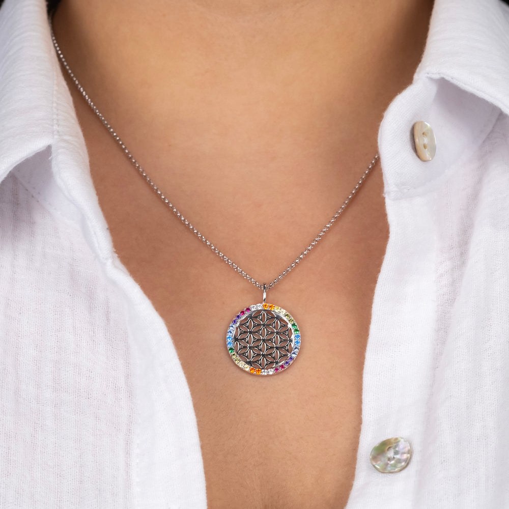 Engelsrufer LEBENSBLUME Kette mit Zirkonia - Silber rhodiniert 21 mm 45cm – Ansicht 4