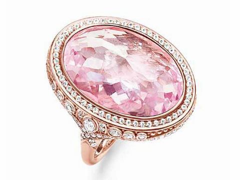 Ring von Thomas Sabo aus Sterling Silber mit vergoldeter Roségold-Oberfläche, synthetischem Korund in Pink und Zirkonia-Steinen, Größe 56.