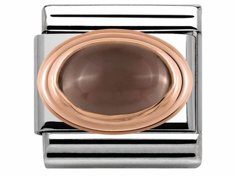 Nomination Classic - Roségold - 430501 29 - Naturstein - militärgrün, ausdrucksvoller Ring mit ovalem, schimmerndem Stein in der Mitte und glänzendem Metallring.