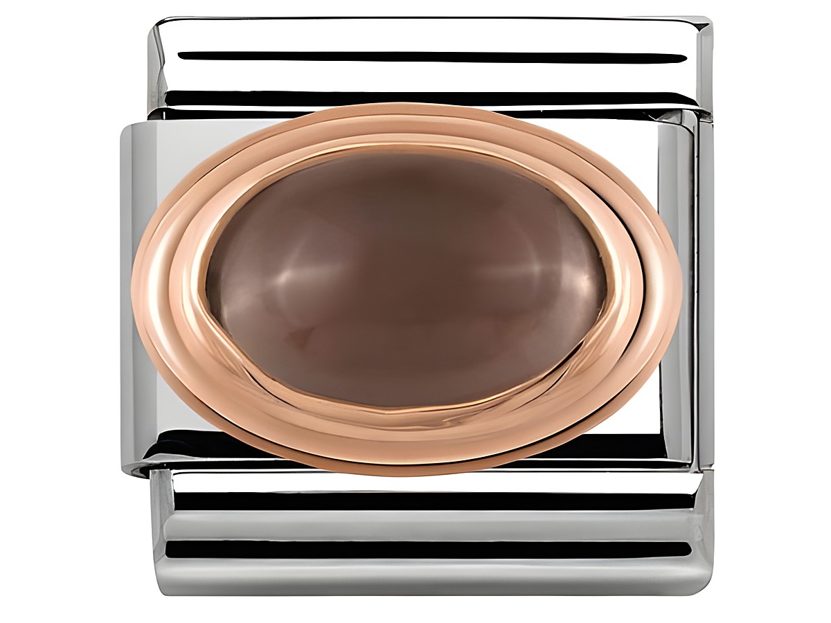 Nomination Classic - Roségold - 430501 29 - Naturstein - militärgrün, ausdrucksvoller Ring mit ovalem, schimmerndem Stein in der Mitte und glänzendem Metallring.
