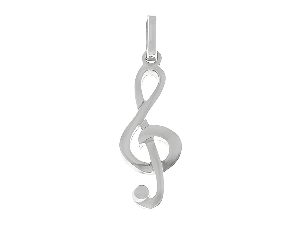 Sterling Silber Anhänger in Form eines Notenschlüssels, hergestellt von Juwelier Harnisch, verziert mit geschwungenen Linien und einem eleganten Design, ideal für Musikliebhaber.