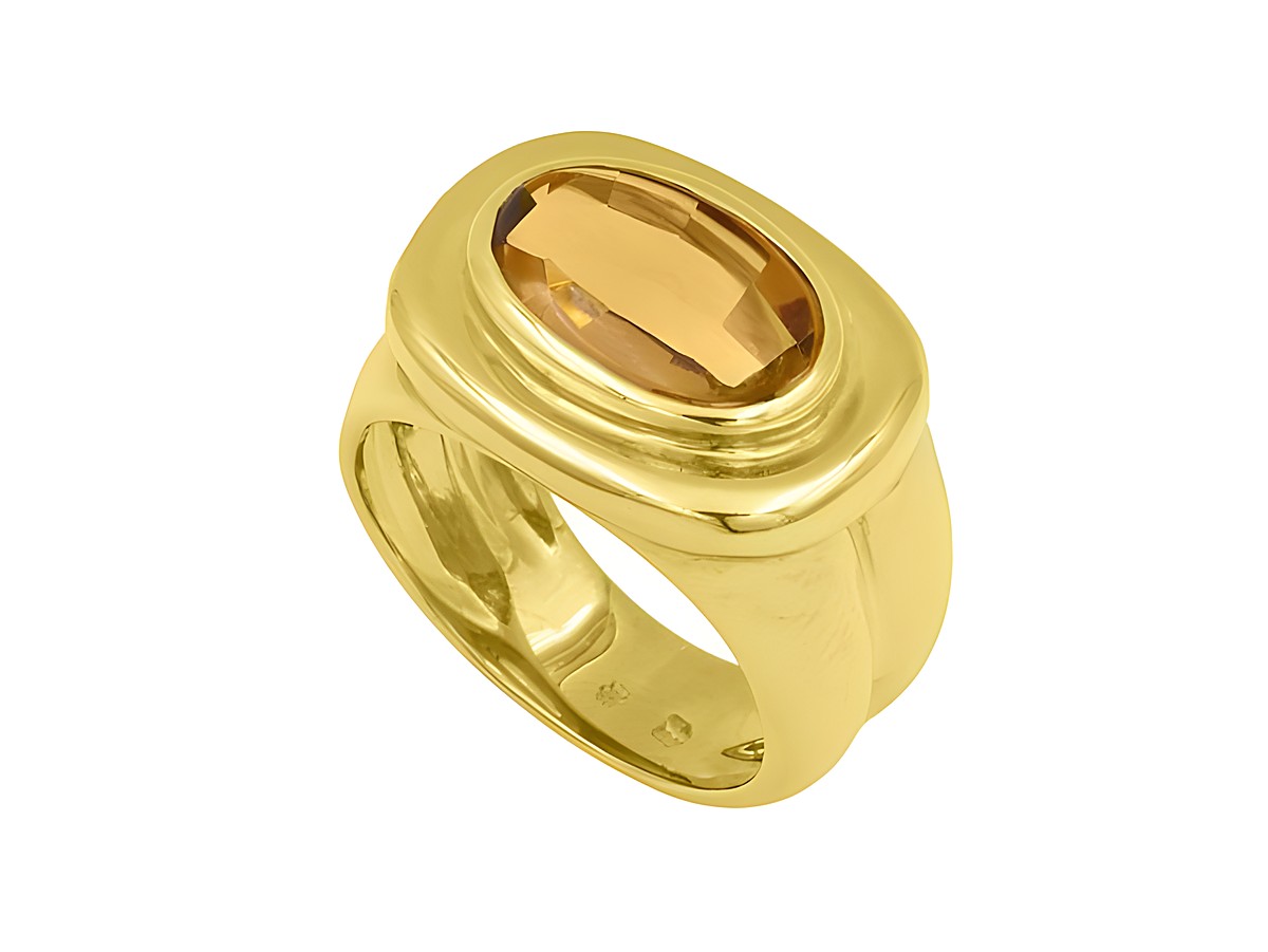 Gelbgold Ring in königlichem Design, aus 585er Gelbgold mit einem ovalen Citrin, Größe 56, hergestellt von Juwelier Harnisch, bis Größe 56/18.