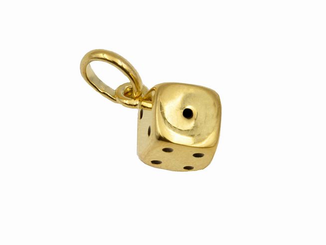 Anhänger Würfel aus 925 Sterling Silber, poliert und gelbvergoldet, hergestellt von Juwelier Harnisch, sieht elegant und verspielt aus, ideal als Schmuckstück oder Geschenk.