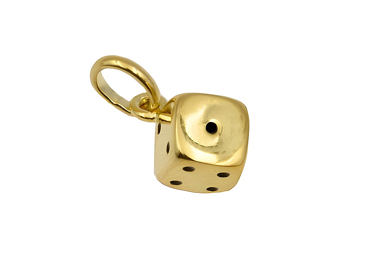 Anhänger Würfel aus 925 Sterling Silber, poliert und gelbvergoldet, hergestellt von Juwelier Harnisch, sieht elegant und verspielt aus, ideal als Schmuckstück oder Geschenk.