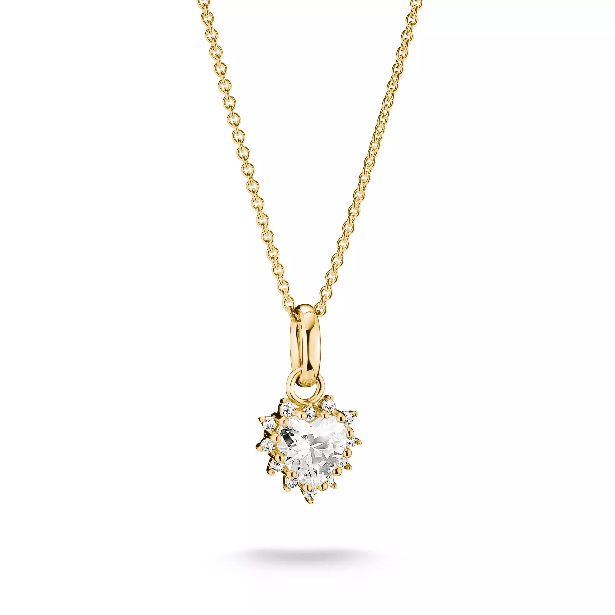 Thomas Sabo Kette mit weißem Zirkonia im Herzschliff – vergoldet – 45 cm