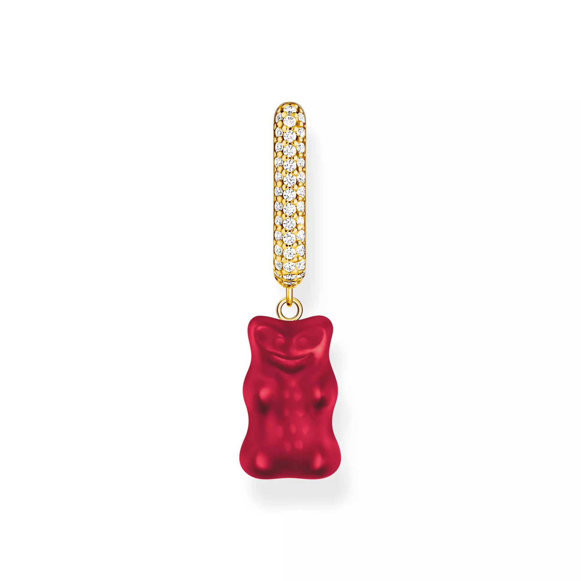 Thomas Sabo Einzel-Creole mit rotem Goldbären-Anhänger in Midiversion und Steinen vergoldet – HARIBO – Silber – Zirkonia