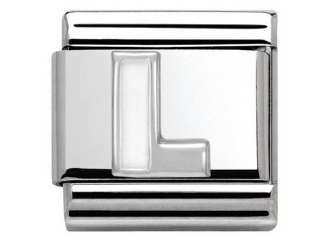 Buchstabe L aus Emaille in klassischem Silberdesign von Nomination, Modell Classic SilverShine 330205 12, passend für Armbänder.