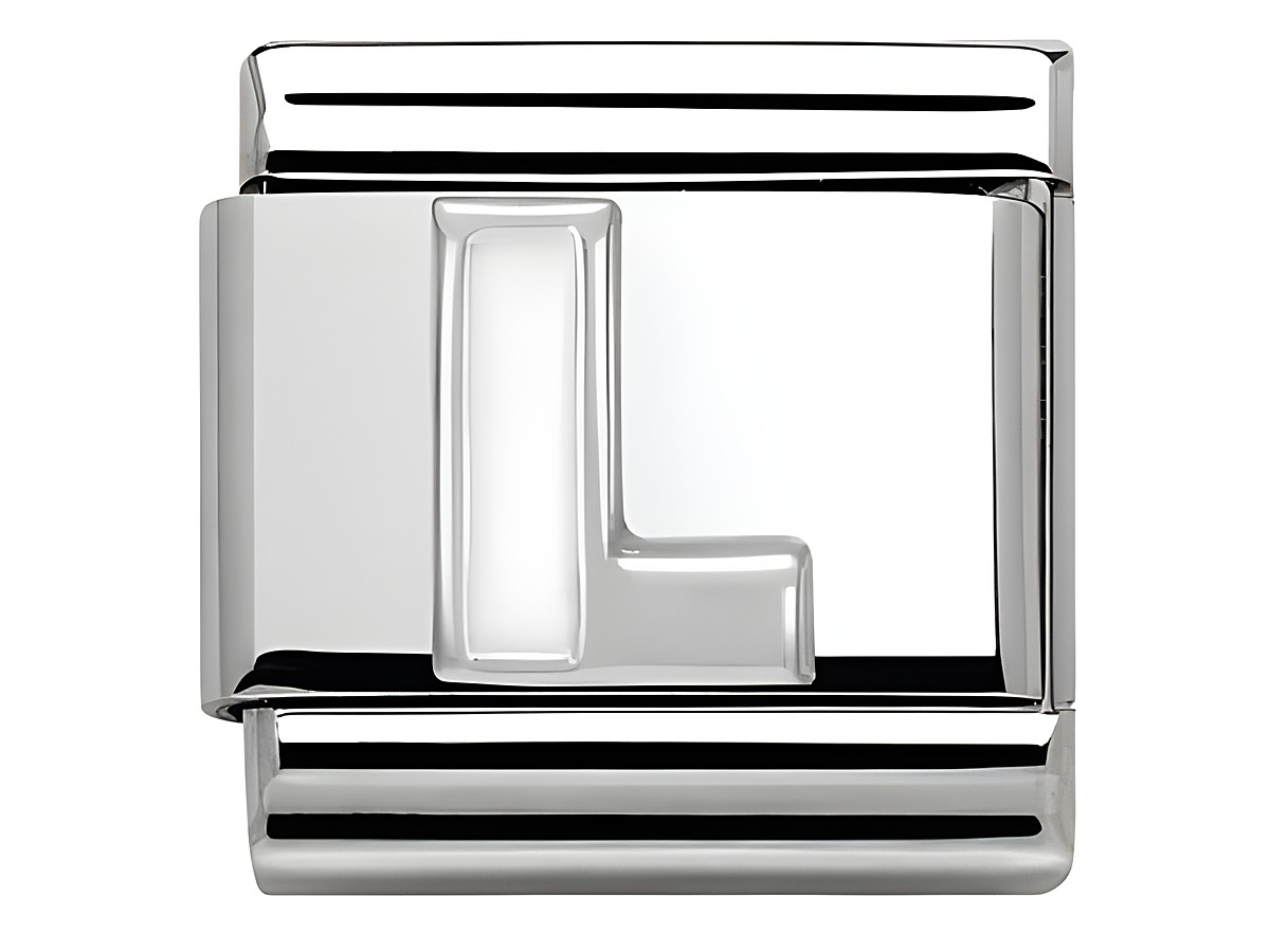 Buchstabe L aus Emaille in klassischem Silberdesign von Nomination, Modell Classic SilverShine 330205 12, passend für Armbänder.
