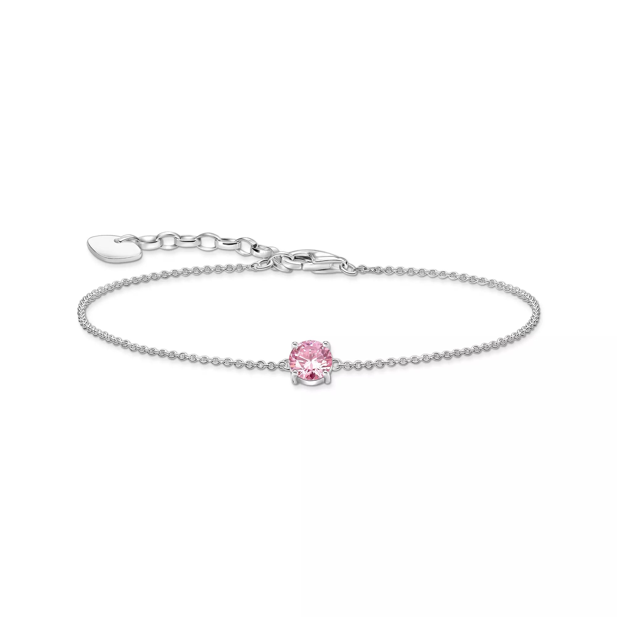 Thomas Sabo Essentials Armband - mit großem Zirkonia - Silber & Zirkonia - Rosa-Pink - 16 bis 19 cm