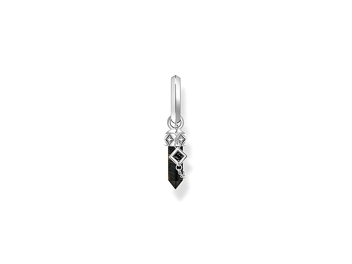 Einzel-Creole von Thomas Sabo mit goldblauem Tigerauge, geschwärztem Silber und Zirkonia in Blau, die elegant und modern gestaltet ist. Ideal für besonderen Stil.