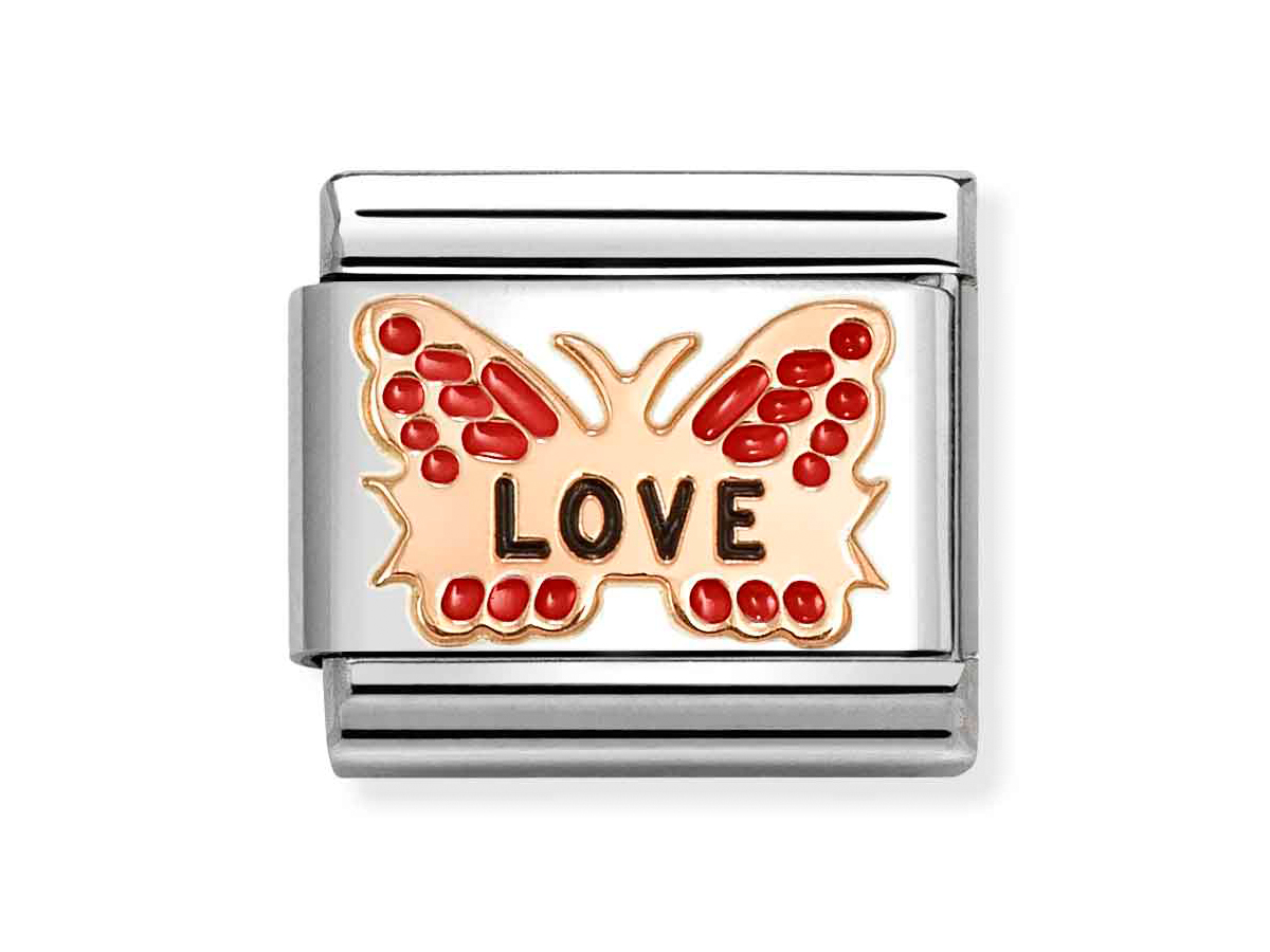 Nomination 430202 47 - CLASSIC Symbol aus echt Roségold - Emaille - LOVE-Schmetterling - Rot