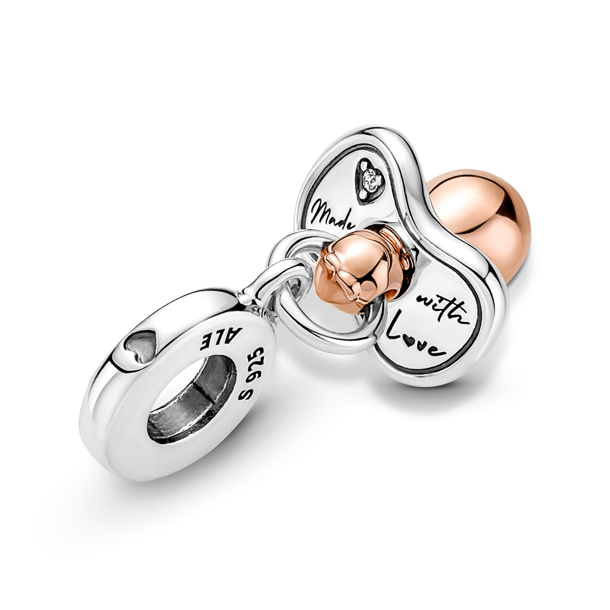 Pandora Baby-Schnuller Charm-Anhänger - Silber & Roségold Verg. Zirkonia – Ansicht 4