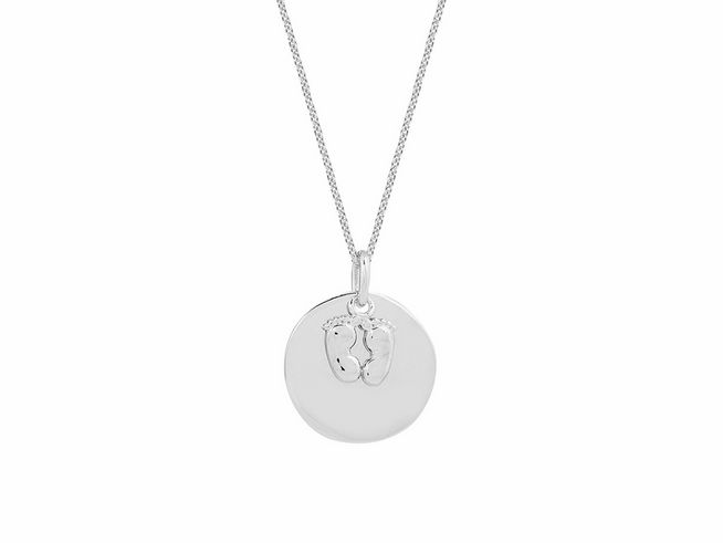 Xenox Sterling Silber Kette XS3493 mit einer Ankerkette in 40-45 cm Länge und einem runden Anhänger mit Fußabdruck-Motiv, ideal für Glücksbringer und besondere Anlässe.