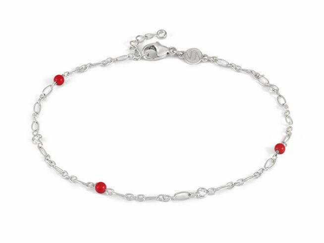 Silberne Fußkette von Nomination mit rhodiniertem Finish und weißen Zirkonia, ausgestattet mit roten Beads, verstellbar von 23 bis 26 cm, aus der Kategorie ANKLETS Fußketten.