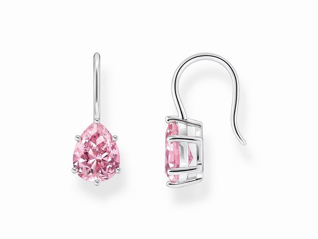 56972932-0 Ohrringe aus Silber von Thomas Sabo mit großem rosa-pinkem Zirkoniatropfen, elegant und funkelnd, ideal für besondere Anlässe.