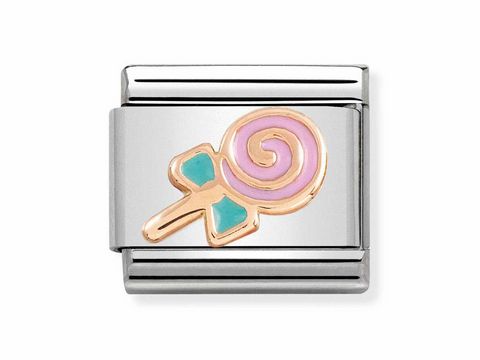 Lutscher Motiv aus Edelstahl mit Emaille in Roségold und bunten Farben, Teil des Nomination COMPOSABLE CLASSIC RELIEF.