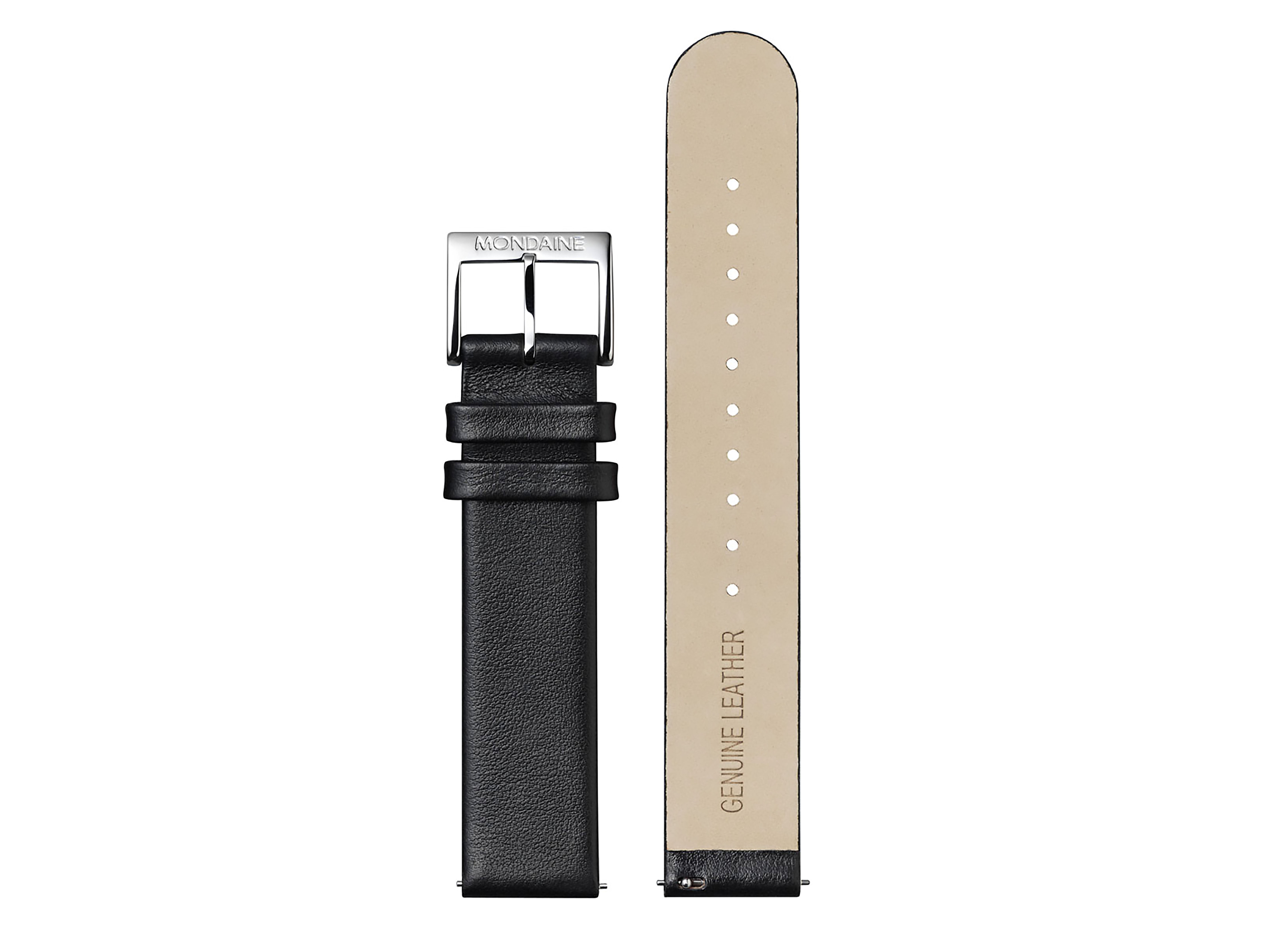 Lederarmband für Mondaine Uhren FEM.3116.20Q.4.K in Schwarz, 16 mm, aus echtem Leder mit einer stabilen Edelstahl-Schließe, ideal zum Ersetzen von Uhrenarmbändern.