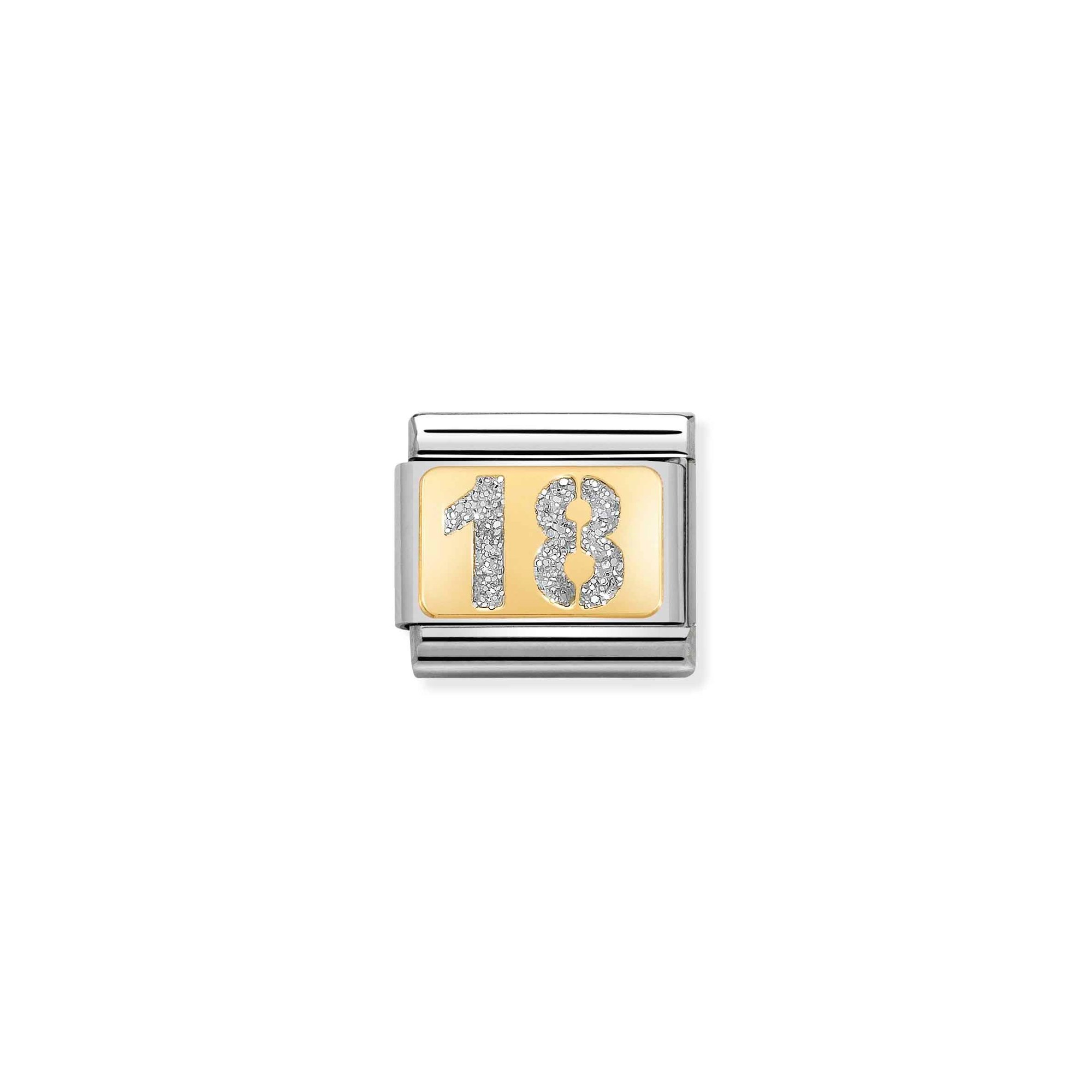 Nomination Composable Classic Charm Zahl 18 Glitzer - Edelstahl, Gelbgold, Emaille
