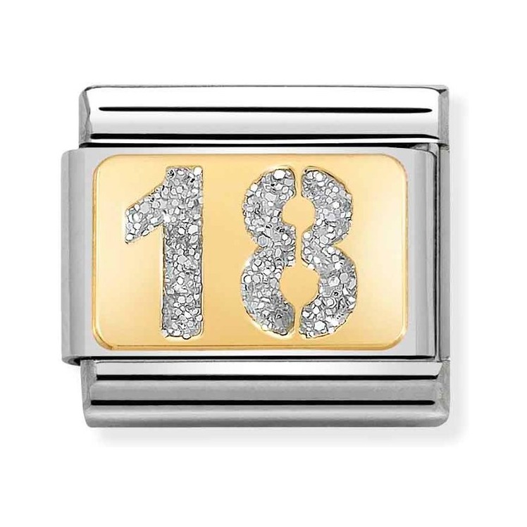 Nomination Composable Classic Charm Zahl 18 Glitzer - Edelstahl, Gelbgold, Emaille