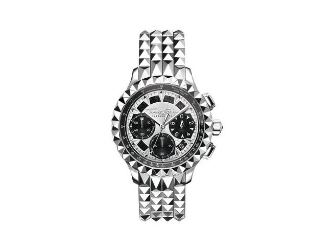 Thomas Sabo WA0408-201-201-43 MM Herrenuhr mit silberfarbenem Ziffernblatt, sportlichem Design und pyramidalen Gliedern am Armband, ideal für stilbewusste Männer.