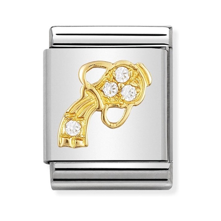 Nomination Composable Big Charm Sternzeichen Wassermann - Edelstahl, Gold 750 Gelbgold, Zirkonia