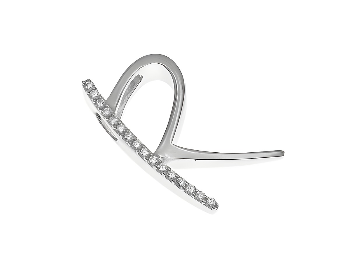 Anhänger aus poliertem rhodiniertem Sterling Silber in Form des Buchstabens R, verziert mit Zirkonia-Steinen, hergestellt von Juwelier Harnisch.