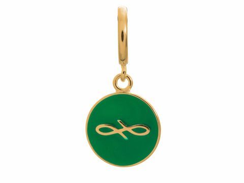Gelbgoldener Charm mit grünem Endless Coin aus Silber, ein elegantes Schmuckstück mit stilvollem Design und zeitloser Ausstrahlung. Ideal für die individuelle Schmuckgestaltung.