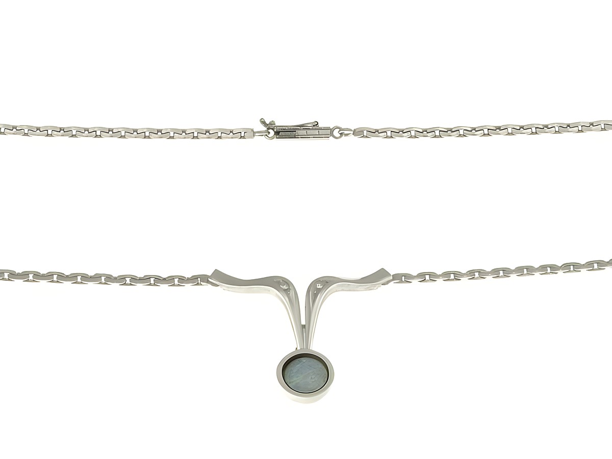 Collierkette mit Mittelteil aus 585er Weißgold, Opal Triplette und Brillant 0,02ct, Länge 42 cm, Hersteller Juwelier Harnisch, stilvolles Design perfekt für jeden Anlass.