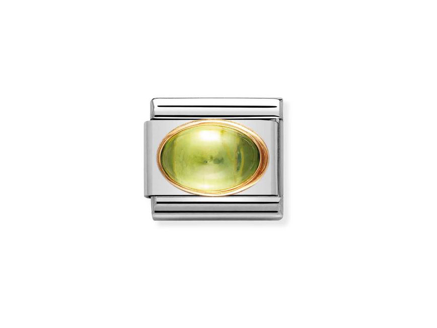 NOMINATION Classic OVAL PERIDOT Element 030504 05 in Silber mit einem ovalen, grünen Peridot Stein in einer goldfarbenen Fassung. Stilvolles und elegantes Schmuckstück für besondere Anlässe.