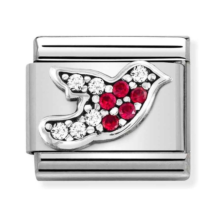 Nomination Composable Classic Charm Vogel Rotkehlchen - Edelstahl, Sterling Silber, Zirkonia