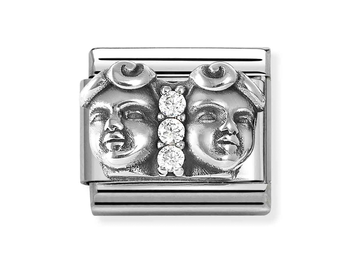 Sterling Silber Charm von Nomination mit dem Sternzeichen Zwilling, verziert mit Zirkonia, Element Classic Silber, ansprechend und detailreich gestaltet, Neuheiten.