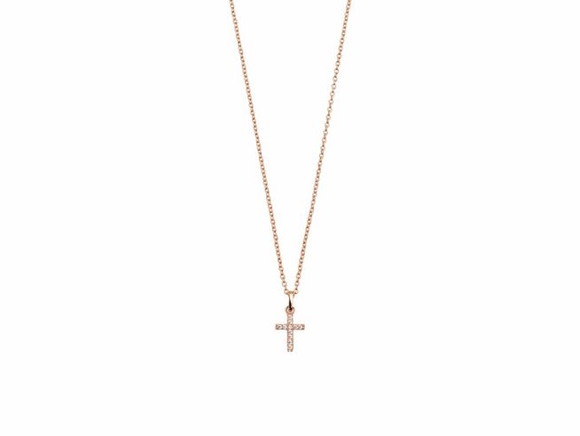 Xenox Sterling Silber Kette XS3521RK in Roségold vergoldet mit Ankerkette und einem kleinen Kreuzanhänger, Länge 40-45 cm, elegant und zeitlos.