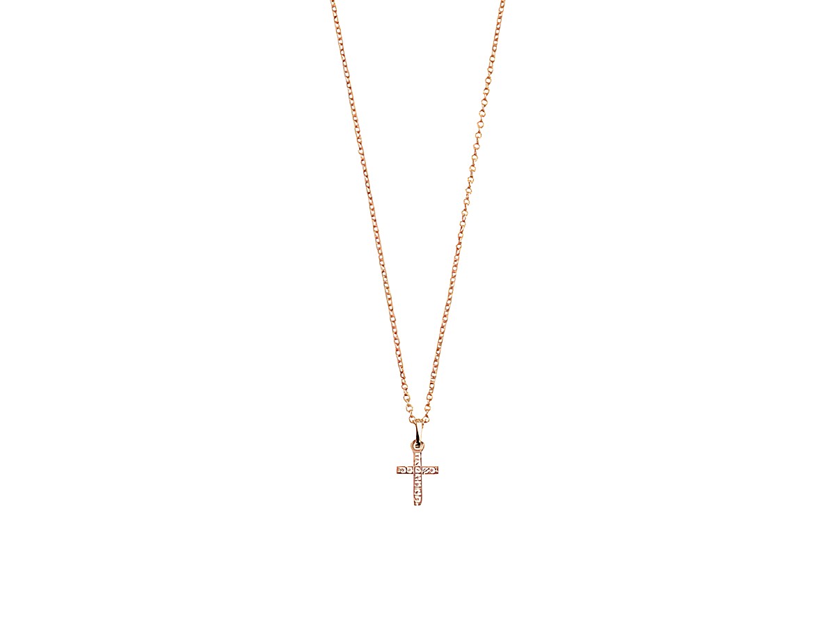 Xenox Sterling Silber Kette XS3521RK in Roségold vergoldet mit Ankerkette und einem kleinen Kreuzanhänger, Länge 40-45 cm, elegant und zeitlos.