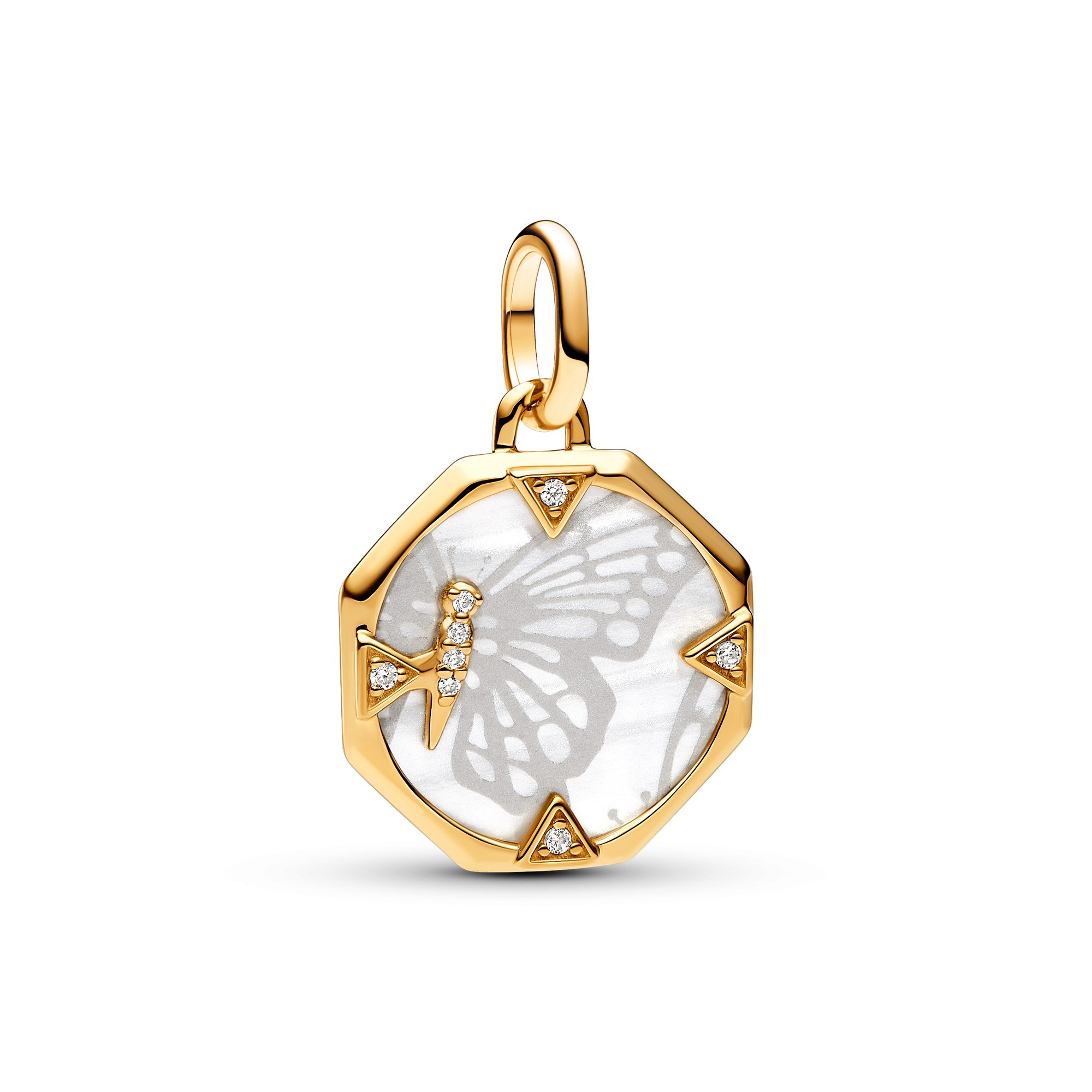 Pandora ME Perlmuttfarbener Schmetterling Medaillon-Charm - Gelbgold verg. - Steinmix klar
