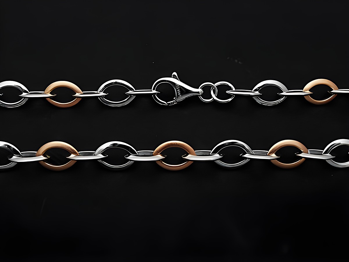 Silber Kette mit Weitankern, rosé vergoldeten matten Elementen, 45 cm, Hersteller Juwelier Harnisch, weitere Kettenmuster verfügbar.