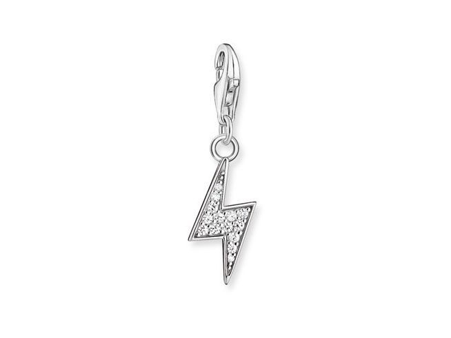 56969961-0 Charm-Anhänger in Blitzform aus Sterling Silber mit weißen Zirkonia von Thomas Sabo, geprägt von schimmerndem Design und ideal für persönliche Schmuckstücke.
